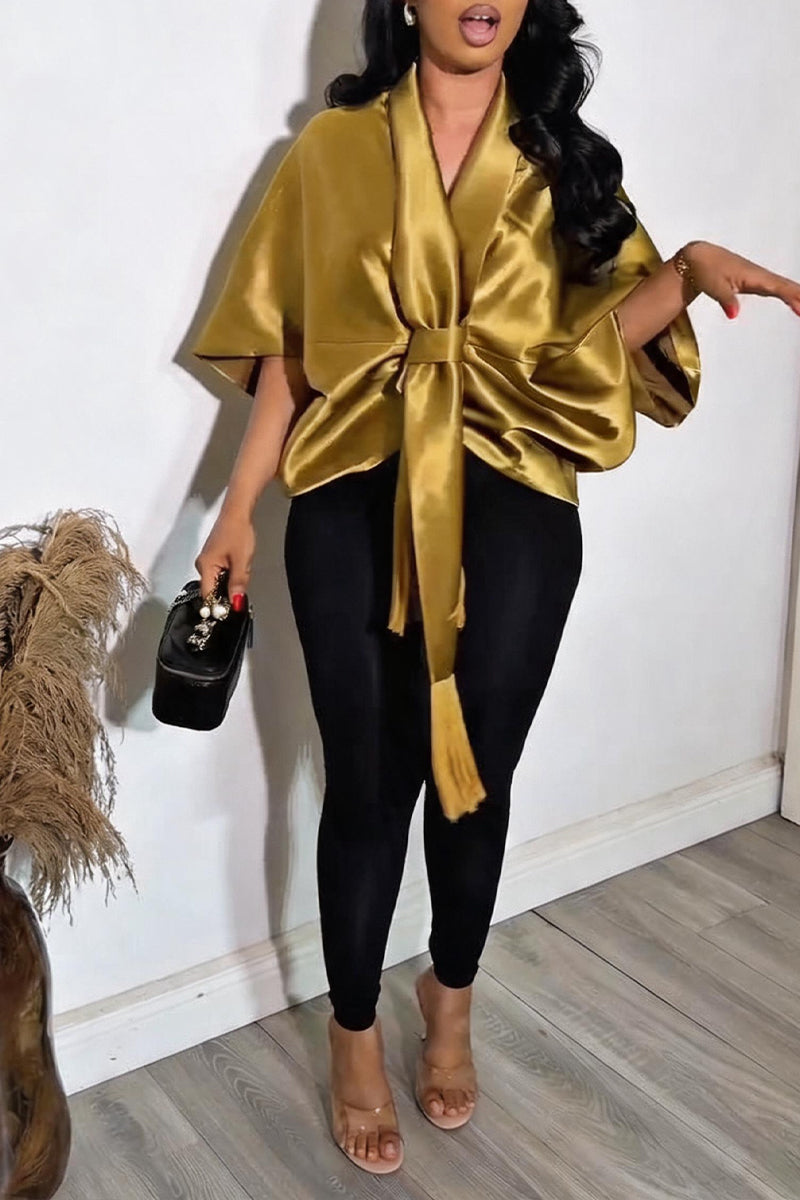 Top à franges chauve-souris en satin élégant pour femme