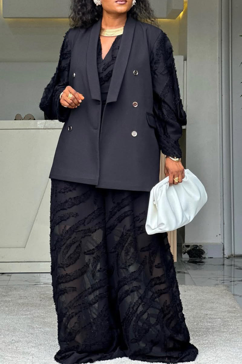 Combinaison texturée sans manches à col en V pour femme ou veste à revers et patchwork