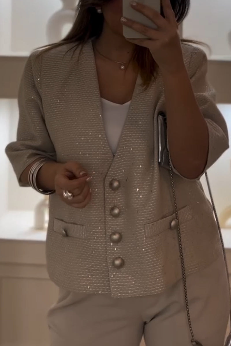 Blouson décontracté à col en V et à boutonnage simple pour femme