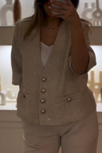 Blouson décontracté à col en V et à boutonnage simple pour femme
