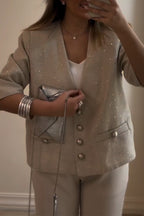 Blouson décontracté à col en V et à boutonnage simple pour femme