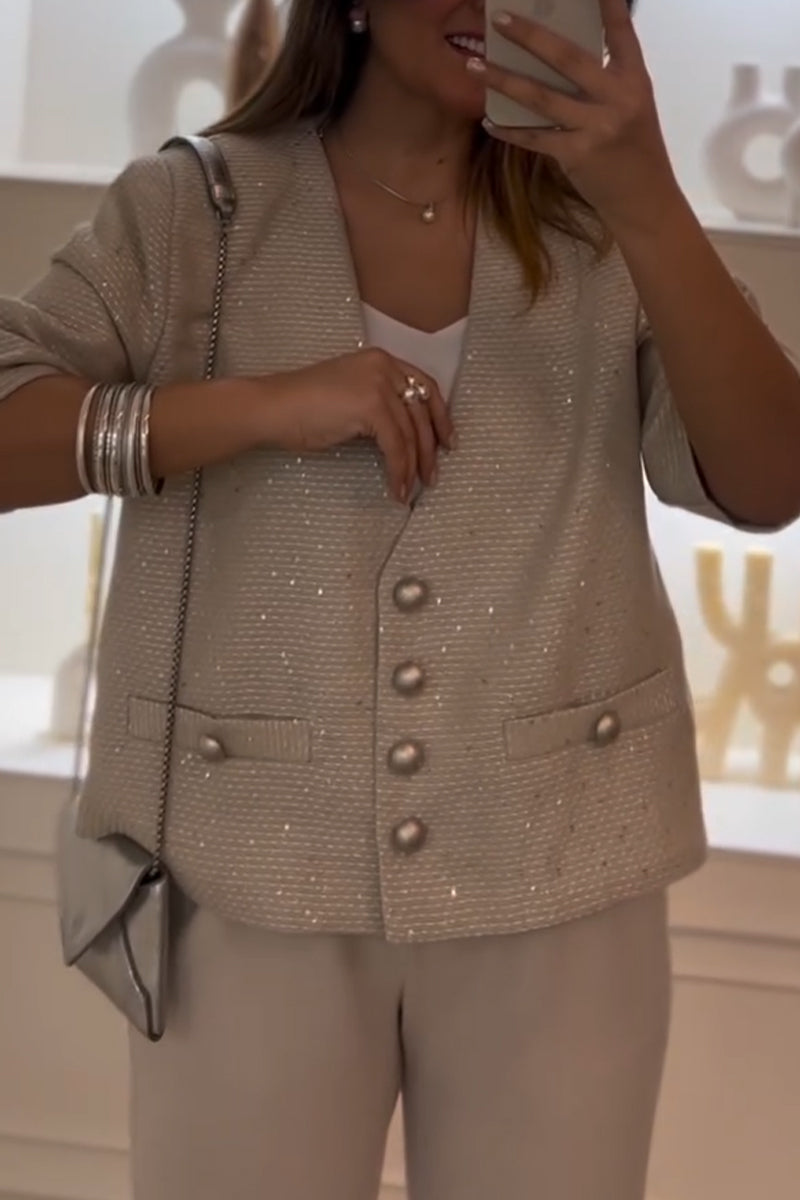 Blouson décontracté à col en V et à boutonnage simple pour femme