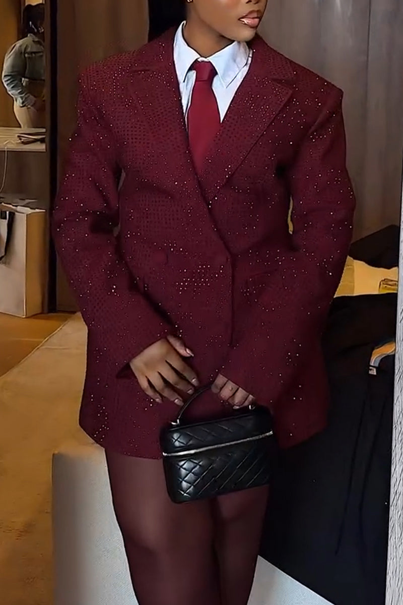 Veste de Costume Formelle à Col pour Femme, Estampage à Chaud, Diamants, Élégante, pour le Travail