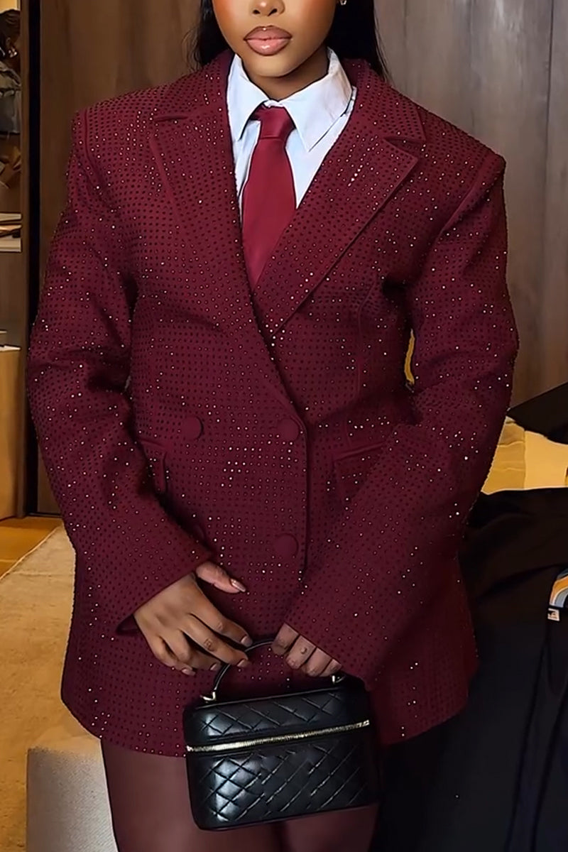 Veste de Costume Formelle à Col pour Femme, Estampage à Chaud, Diamants, Élégante, pour le Travail