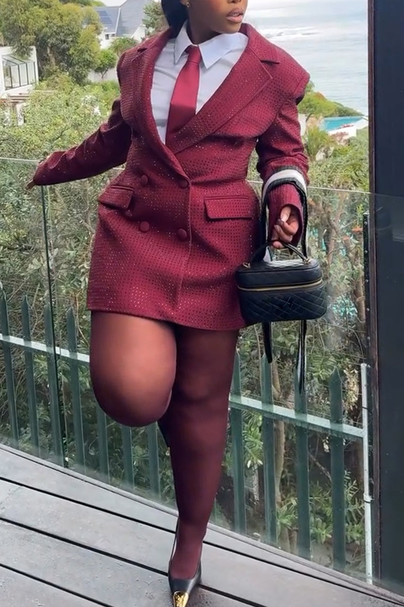 Veste de Costume Formelle à Col pour Femme, Estampage à Chaud, Diamants, Élégante, pour le Travail