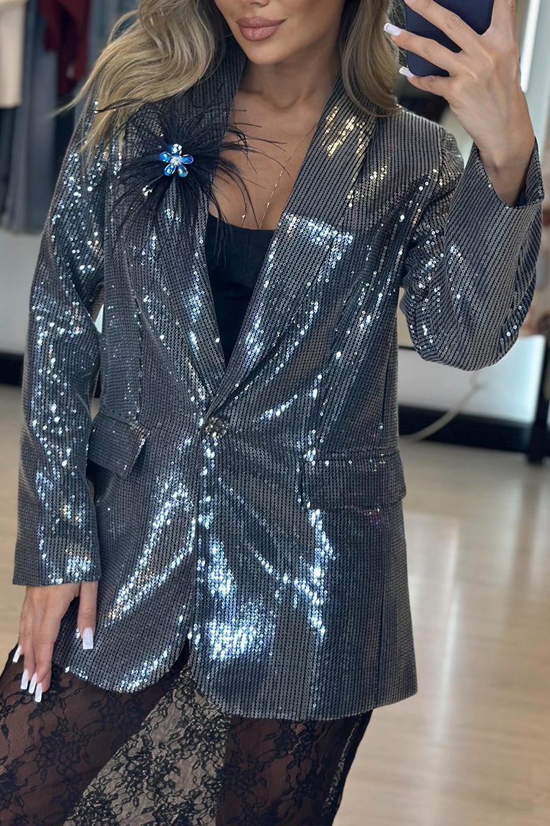 Veste Habillée Femme à Col Décontracté à Paillettes