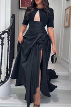 Robe longue plissée élégante pour femme avec ourlet fendu