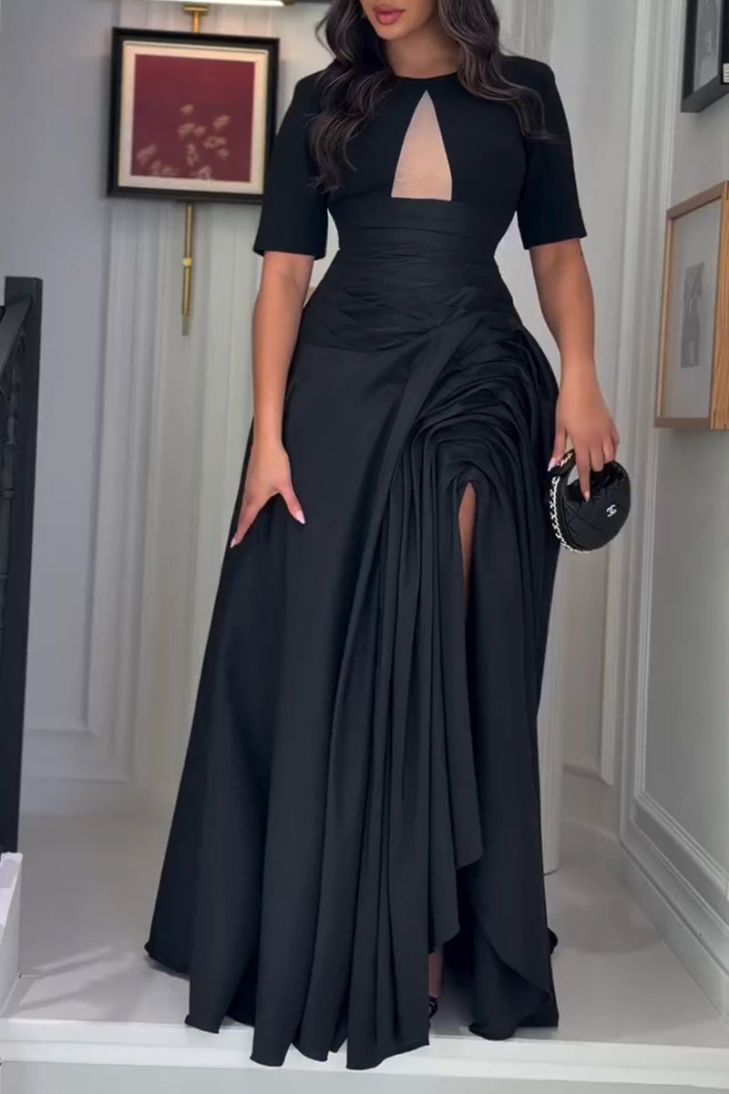 Robe longue plissée élégante pour femme avec ourlet fendu