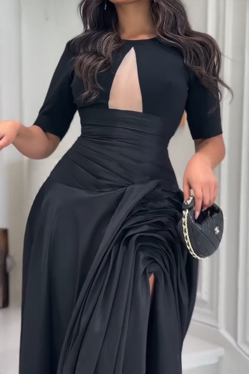 Robe longue plissée élégante pour femme avec ourlet fendu