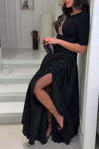 Robe longue plissée élégante pour femme avec ourlet fendu