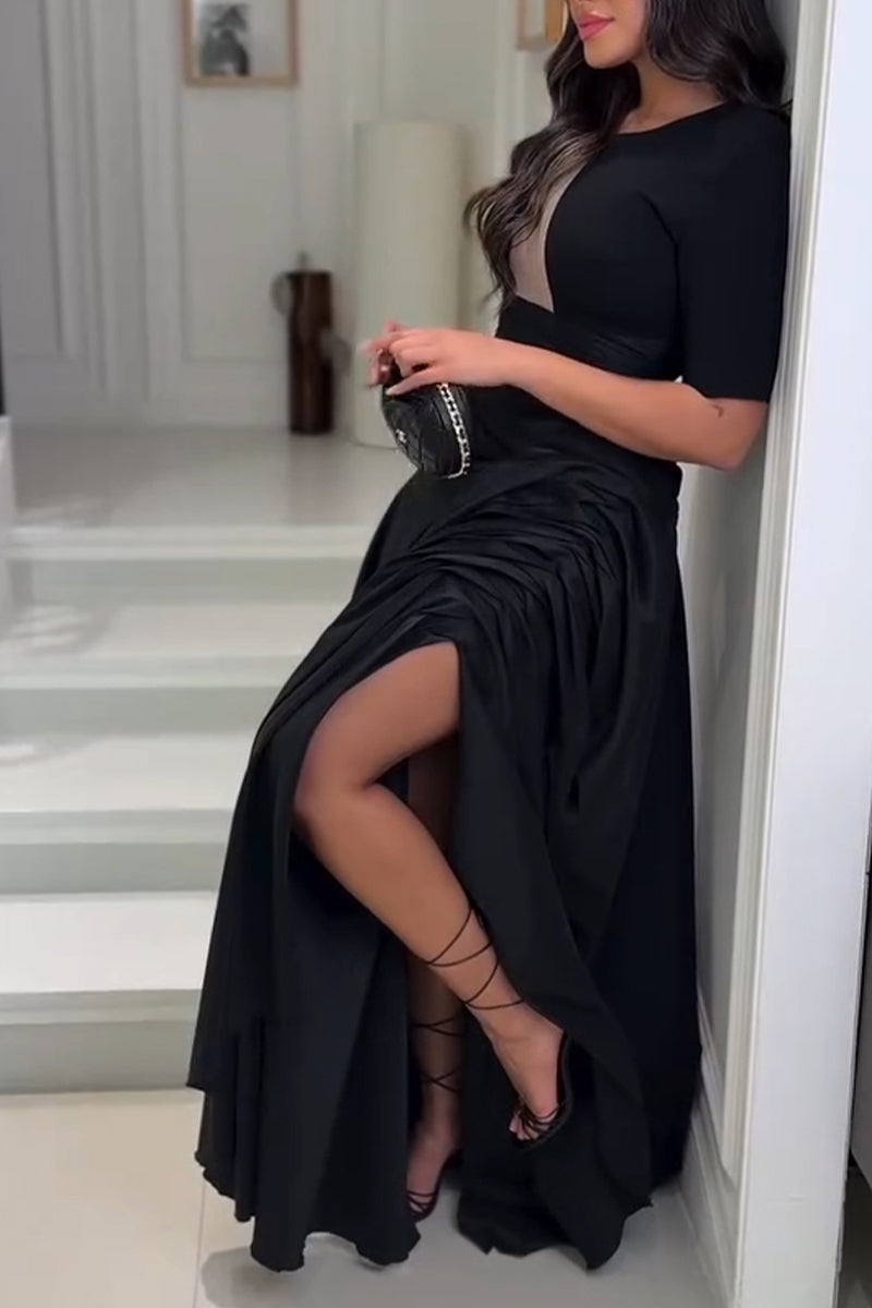 Robe longue plissée élégante pour femme avec ourlet fendu