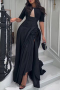 Robe longue plissée élégante pour femme avec ourlet fendu