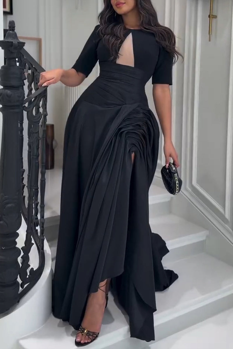 Robe longue plissée élégante pour femme avec ourlet fendu