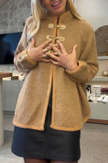 Manteau décontracté en tricot à col rond et boucle métallique pour femme