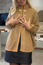 Manteau décontracté en tricot à col rond et boucle métallique pour femme
