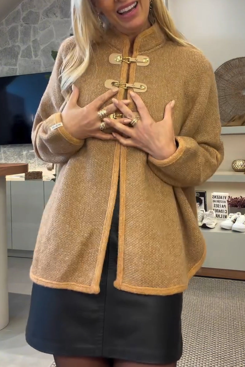 Manteau décontracté en tricot à col rond et boucle métallique pour femme
