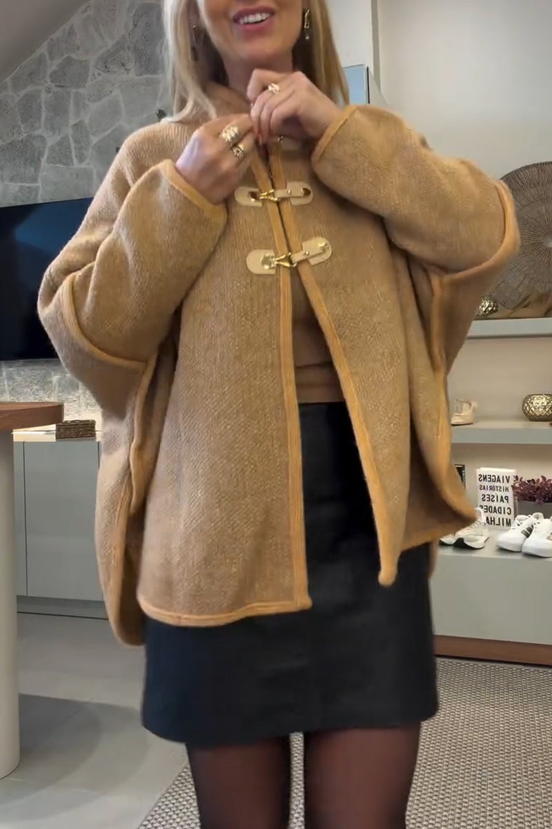 Manteau décontracté en tricot à col rond et boucle métallique pour femme