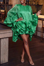 Robe romantique multicouche à ourlet étagé et manches à volants élégantes pour femmes