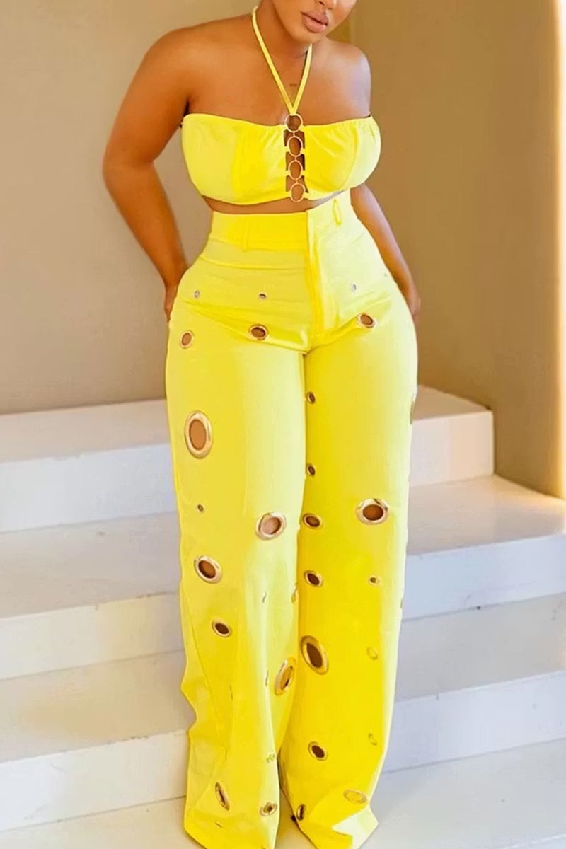 Haut court licou découpé pour femme idéal pour les vacances ou Pantalon ample découpé
