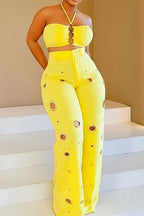 Haut court licou découpé pour femme idéal pour les vacances ou Pantalon ample découpé