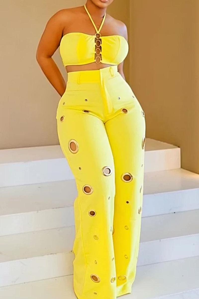 Haut court licou découpé pour femme idéal pour les vacances ou Pantalon ample découpé