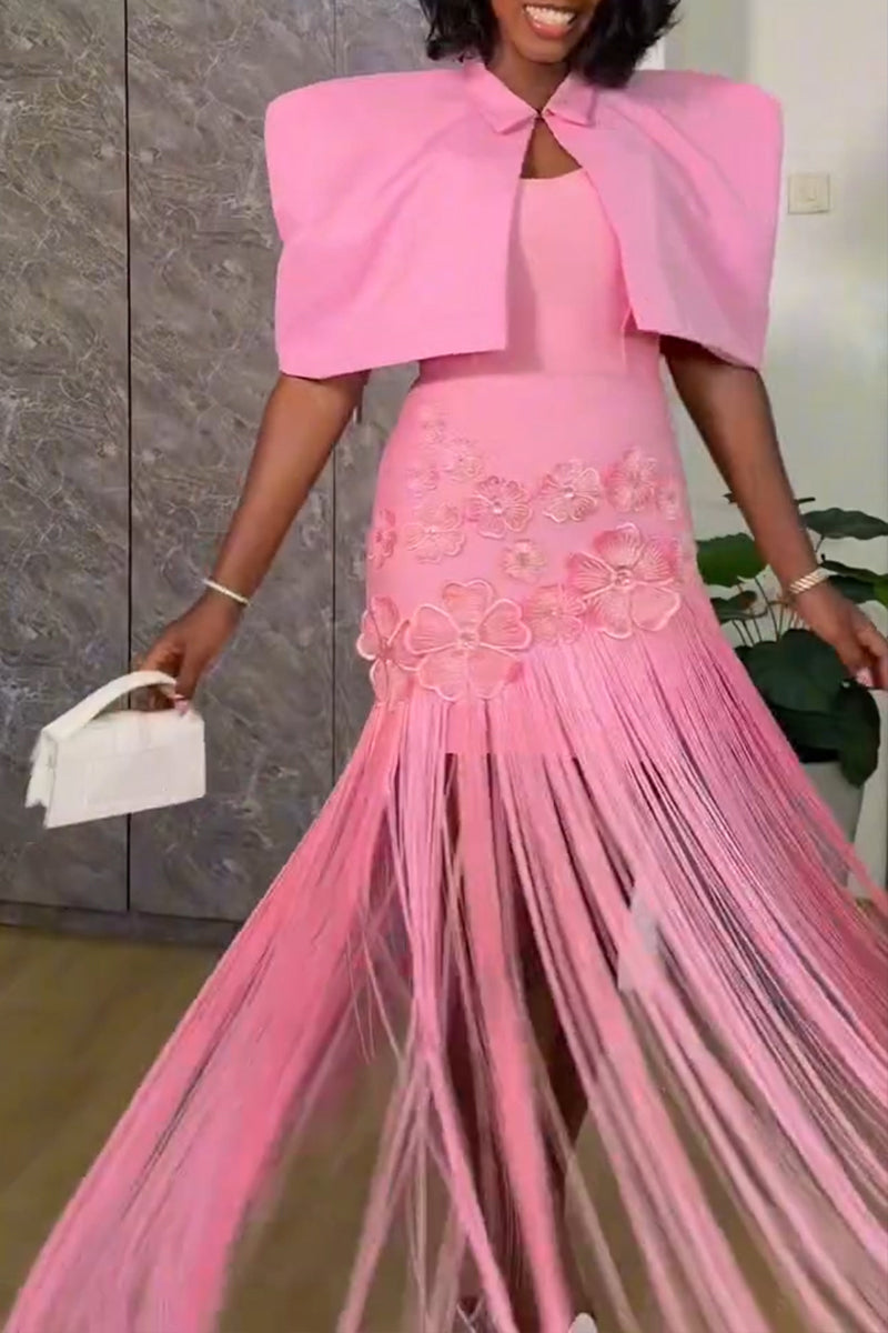 Robe longue deux pièces élégante à franges pour femme