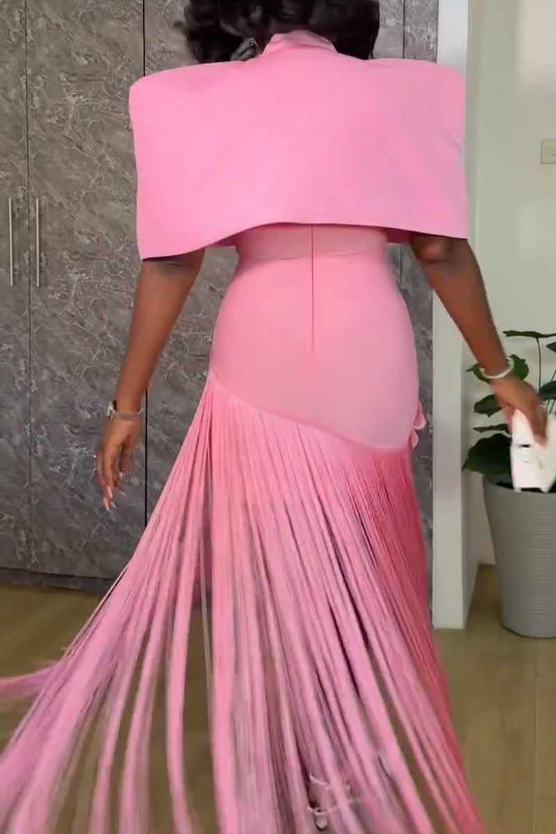 Robe longue deux pièces élégante à franges pour femme