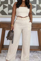 Haut court sans bretelles à ourlet frangé pour femme ou Pantalon large de ville