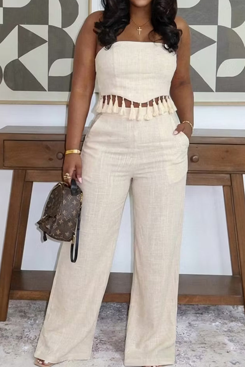 Haut court sans bretelles à ourlet frangé pour femme ou Pantalon large de ville