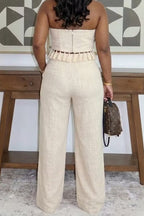Haut court sans bretelles à ourlet frangé pour femme ou Pantalon large de ville