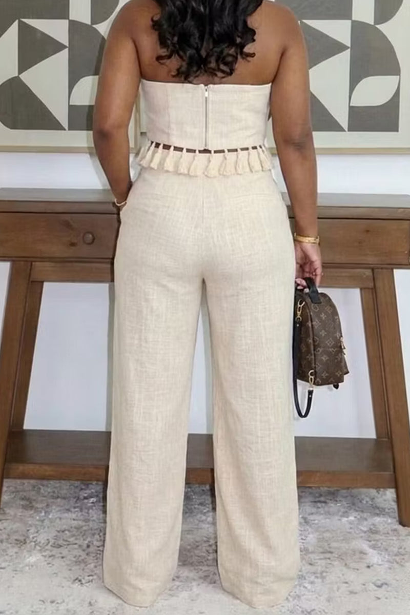 Haut court sans bretelles à ourlet frangé pour femme ou Pantalon large de ville