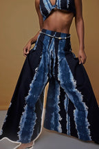 Soutien-gorge court sans manches à col en V noué devant, à rayures tie-dye, pour femme ou pantalon palazzo taille haute à jambes larges