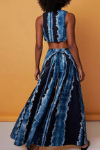 Soutien-gorge court sans manches à col en V noué devant, à rayures tie-dye, pour femme ou pantalon palazzo taille haute à jambes larges