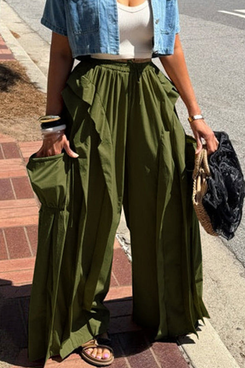 Pantalon ample large à poches, style urbain, pour femmes