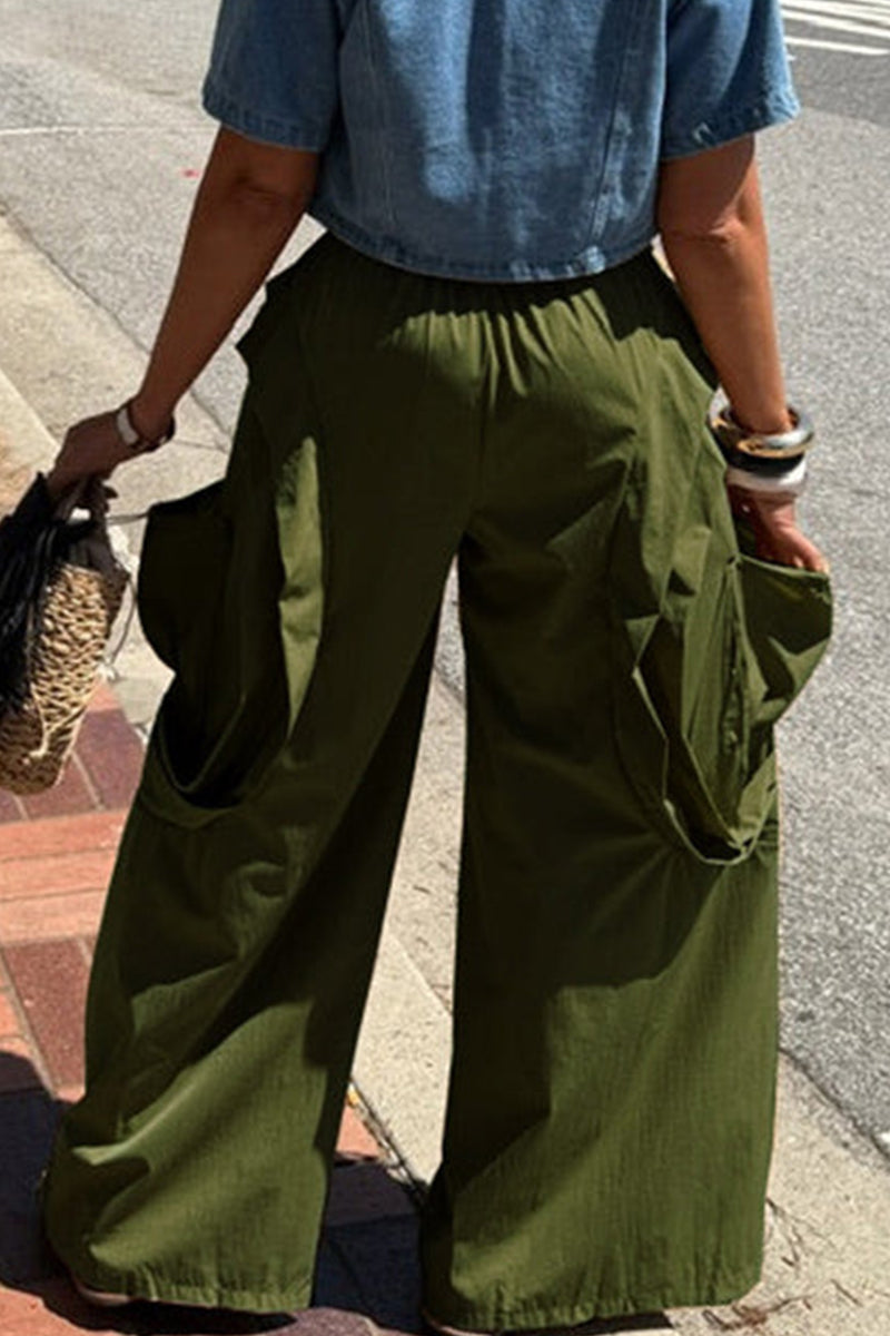 Pantalon ample large à poches, style urbain, pour femmes