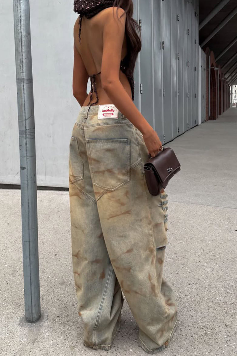 Jean ample décontracté déchiré vintage pour femme
