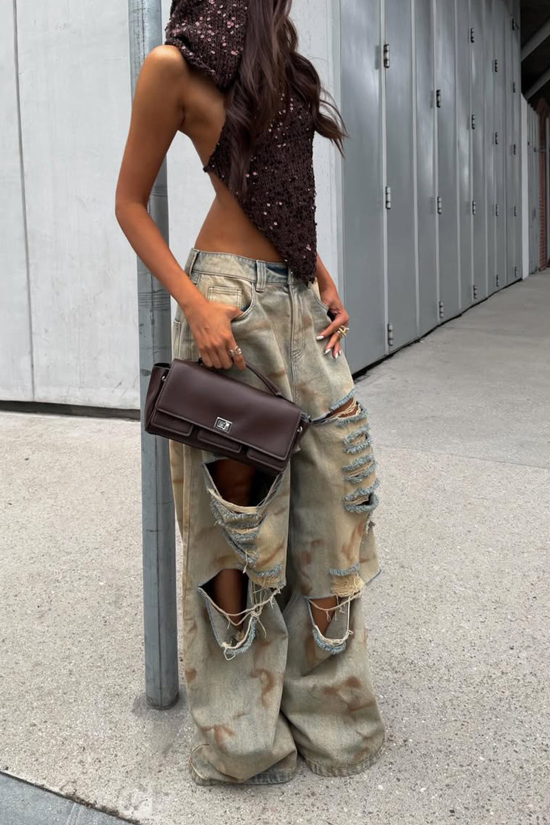 Jean ample décontracté déchiré vintage pour femme