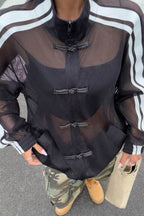 Veste transparente en maille avec brandebourgs pour femme