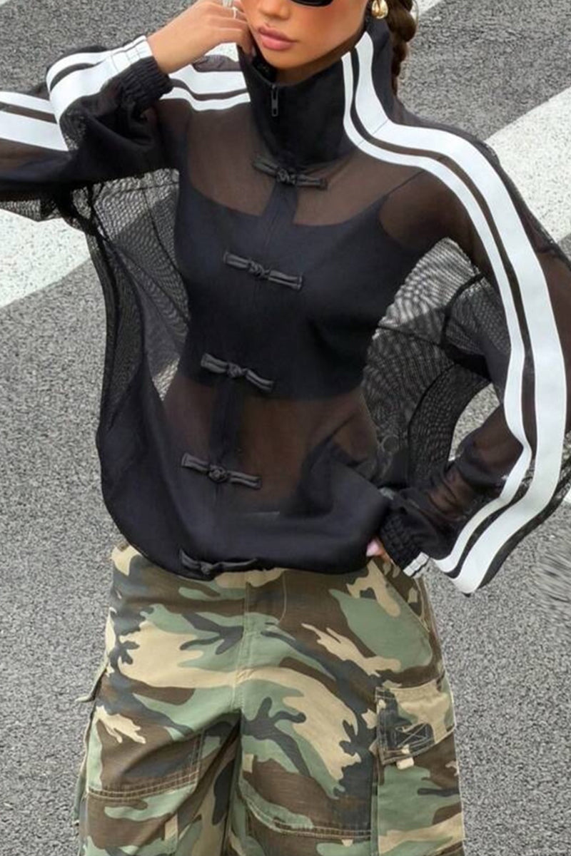Veste transparente en maille avec brandebourgs pour femme