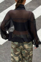 Veste transparente en maille avec brandebourgs pour femme