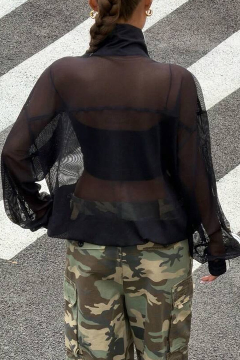 Veste transparente en maille avec brandebourgs pour femme