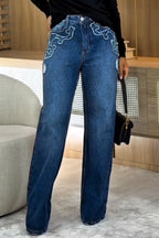 Jeans droits décontractés taille haute avec lavage pour femmes