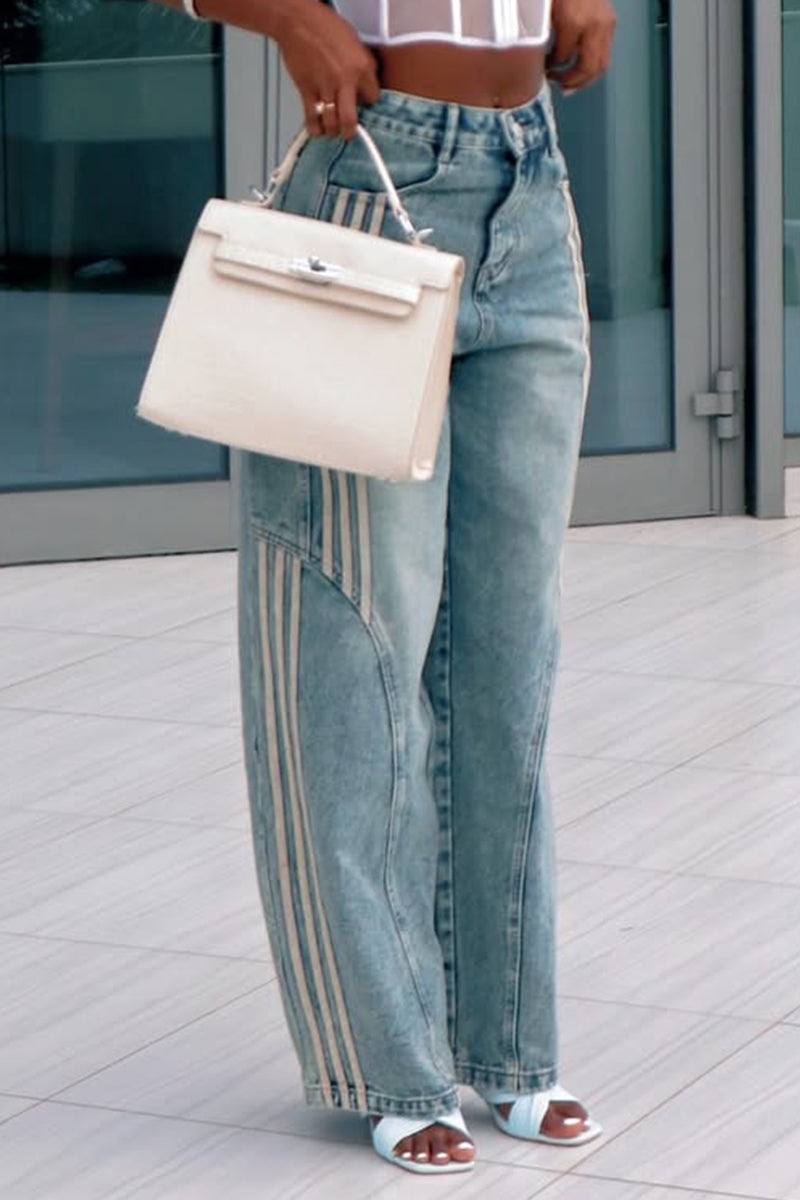 Jean délavé décontracté ample à coutures verticales pour femme