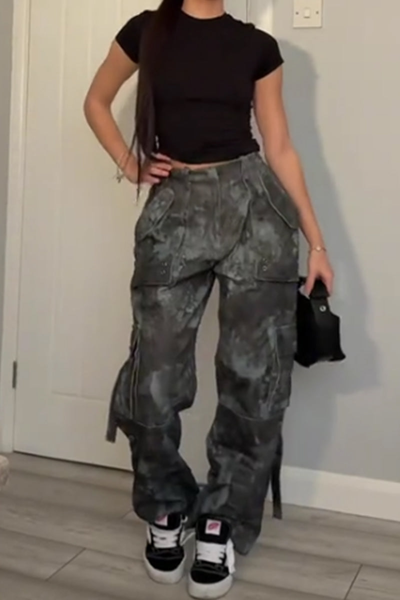 Jean jogger imprimé style urbain pour femme avec poches multiples