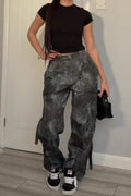 Jean jogger imprimé style urbain pour femme avec poches multiples