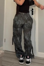 Jean jogger imprimé style urbain pour femme avec poches multiples