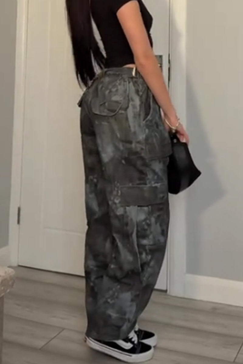 Jean jogger imprimé style urbain pour femme avec poches multiples