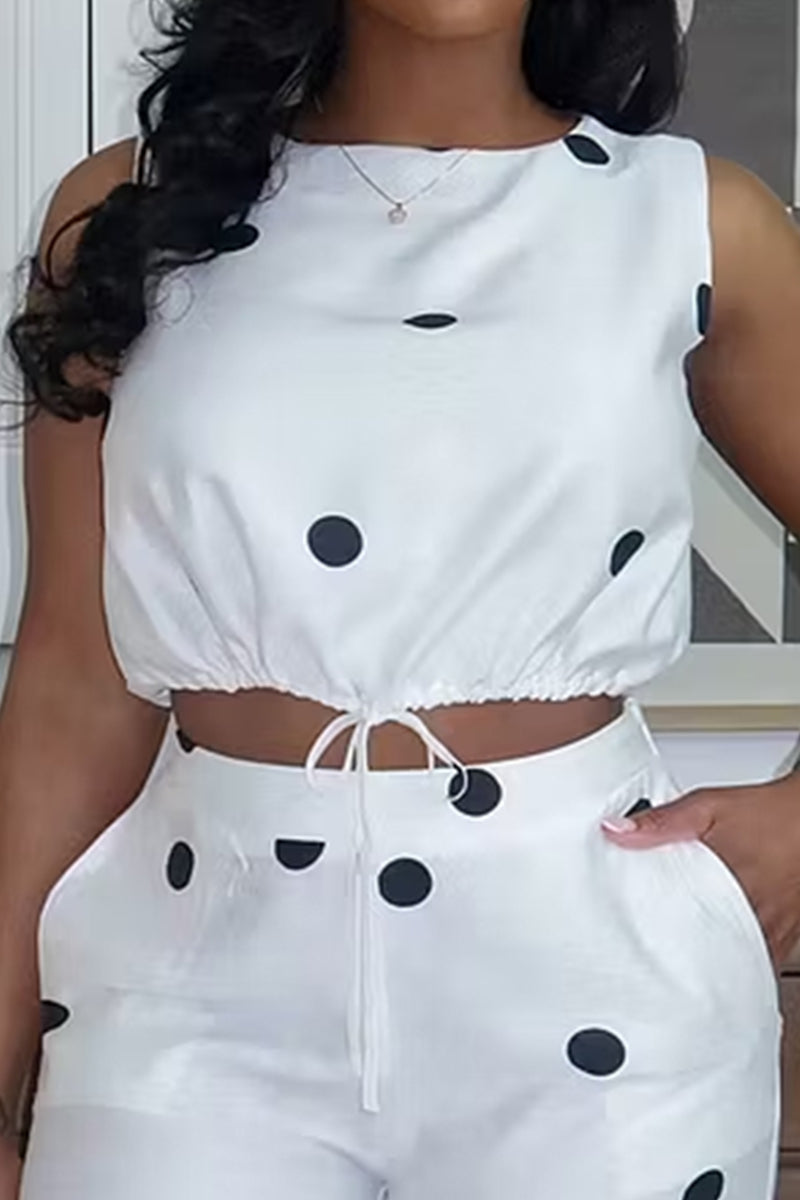 Haut court imprimé à volants avec lien à la taille pour femmes, idéal pour les trajets quotidi, ou Pantalon large imprimé avec poches