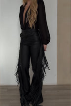 Pantalon en cuir tendance drapé sur le côté pour femme