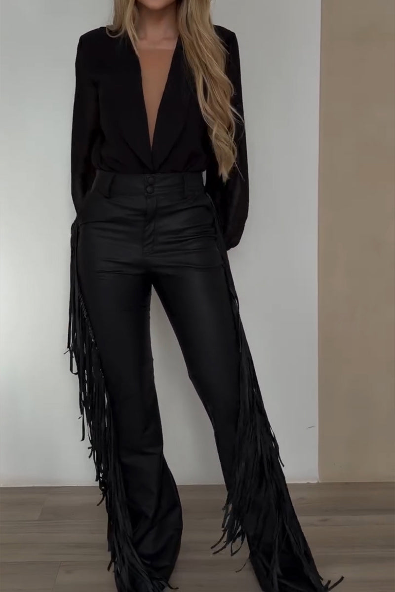 Pantalon en cuir tendance drapé sur le côté pour femme